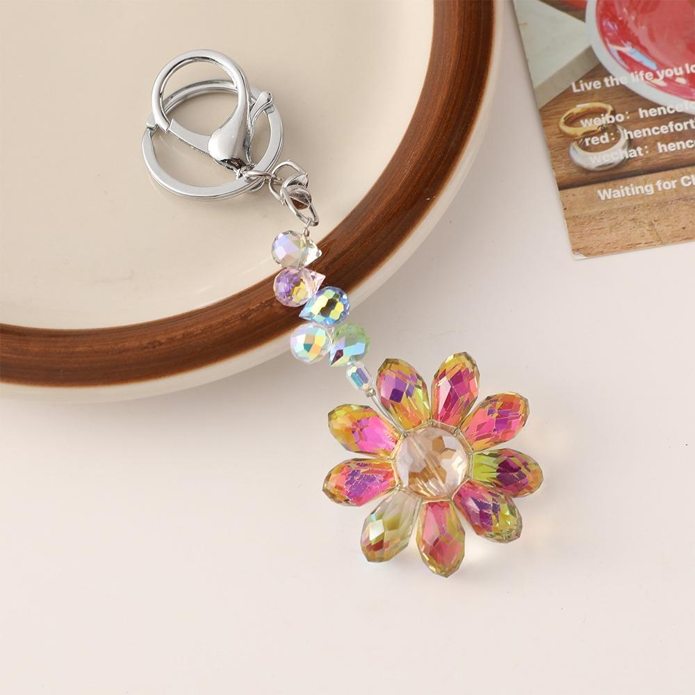 Sun Catcher Crystal Pendant Sunflower Car Keyring Creative Rhinestone Flower Keychain  Bag Charm