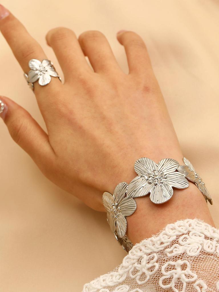 Bold Leopard Print Geometric Bangle & Ring Set - Adjustable Hand Jewelry for Women