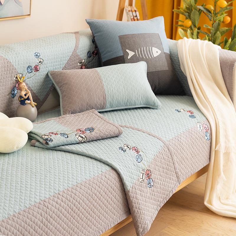 Four Seasons Universal Pure Cotton Sofa Cushion Anti-Slip Fabric Seat Cushion Simple Modern Solid Wood Sofa Cover Cover
