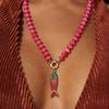 Colored Stone Small Fish Pendant Necklace Bohemian Fish-shaped Charms Jewelry Beads Necklace  Women