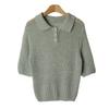Shop   Women Collar Neck Half Open BuTTon Daily ShorT Sleeve KniT T shirT Ivory 