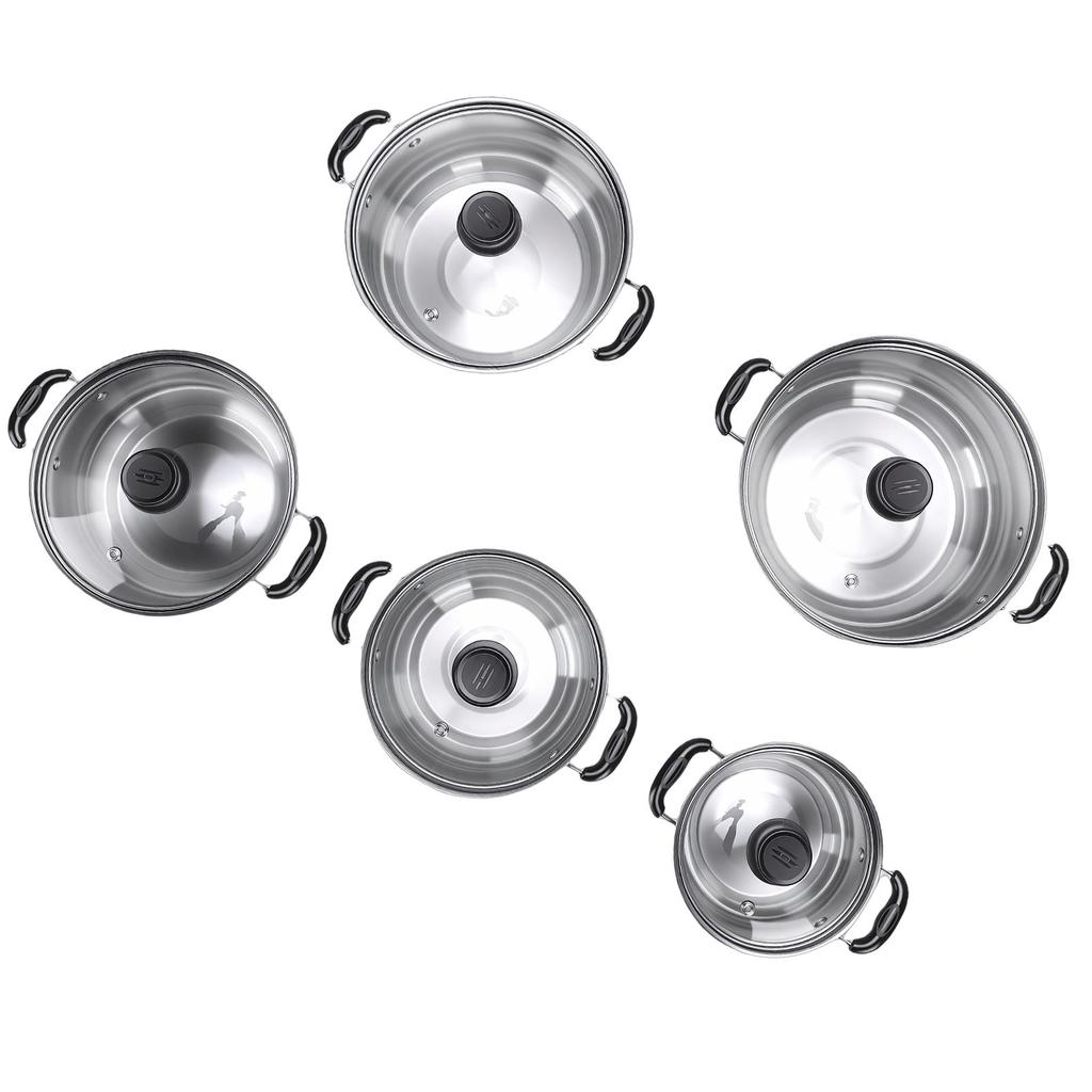 5PCS Cookware Set with Glass Lids Stainless Steel Milk Pot Kitchen Cooking Set for Induction Cooktop