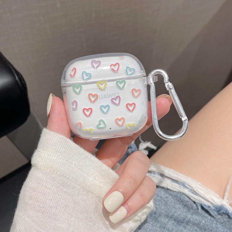 Cartoon Flower Love Earphone Case For Huawei FreeBuds SE 2 SE2 TWS Soft TPU Transparent Headset Protective Cover with Hook
