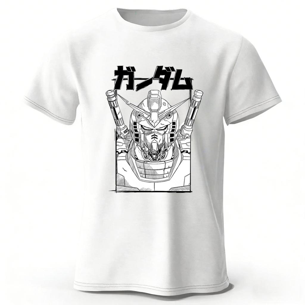 Retro Mobile Suit Gundam Cotton T-shirt Unisex Daily Casual Versatile Comfortable Plus Size Short Sleeves Tops