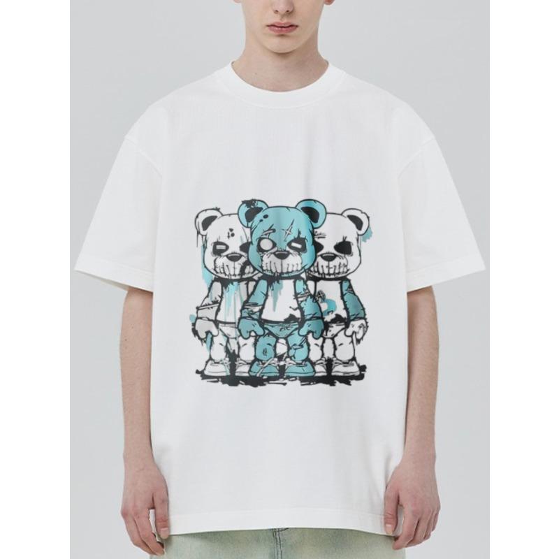 Crewneck T Shirt White Three Bear Cartoon Print Streetwear Casual Wear