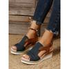 Summer new fish mouth wedge heel sandals large size pleated belt buckle thick sole hemp rope sole women's sandals