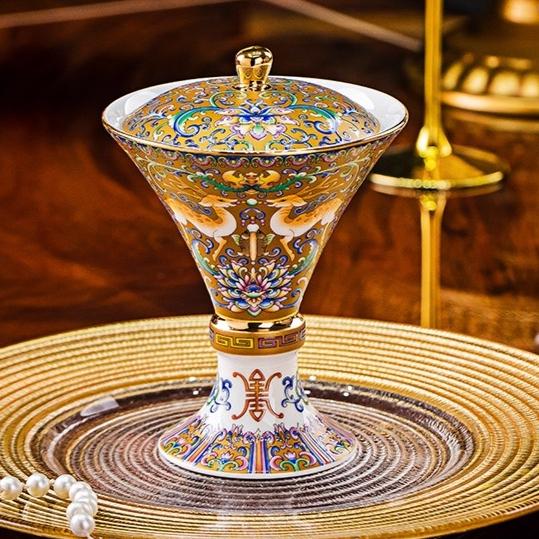 BEPAN 1PC Enamel Color Household Small Teacup Chinese Bone China Milk Tea Cup Tall Supply Bowl Ceramic Gorgeous Style Household Goods