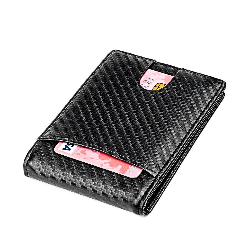 Men's Carbon Fiber Pattern RFID Short Wallet with Front Pocket Dollar Clip