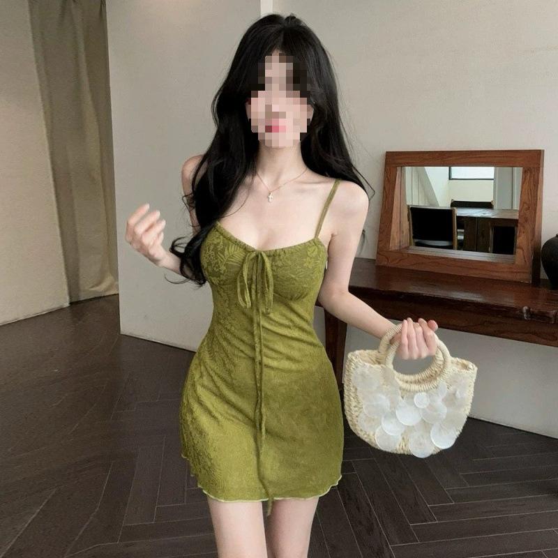 Retro Style Slim-fit Hip-wrapped Short Skirt Niche Suspender Dress, Summer