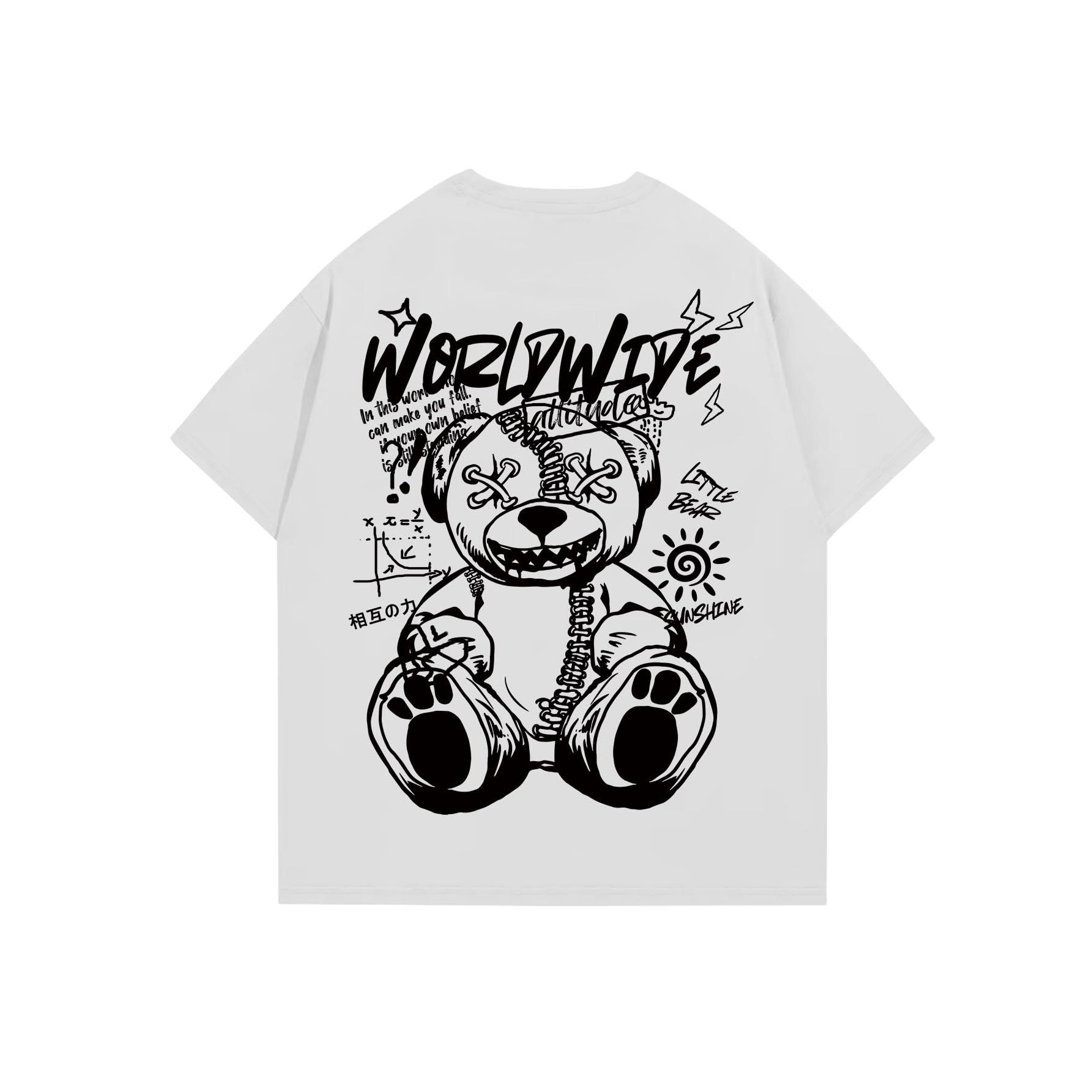 

Men s Edgy Teddy Bear Graphic Tee, Worldwide Slogan Streetwear Oversized T-Shirt XXL білий
