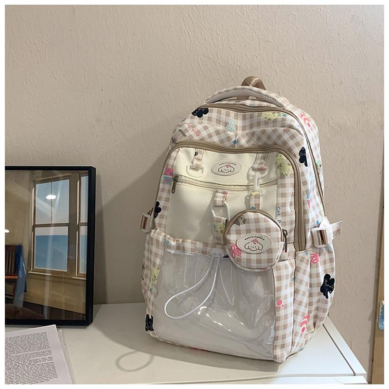 Fresh, Sweet and Cute Two-dimensional Plaid Backpack for Junior High School Students, Contrasting Colors, Large-capacity Backpack.