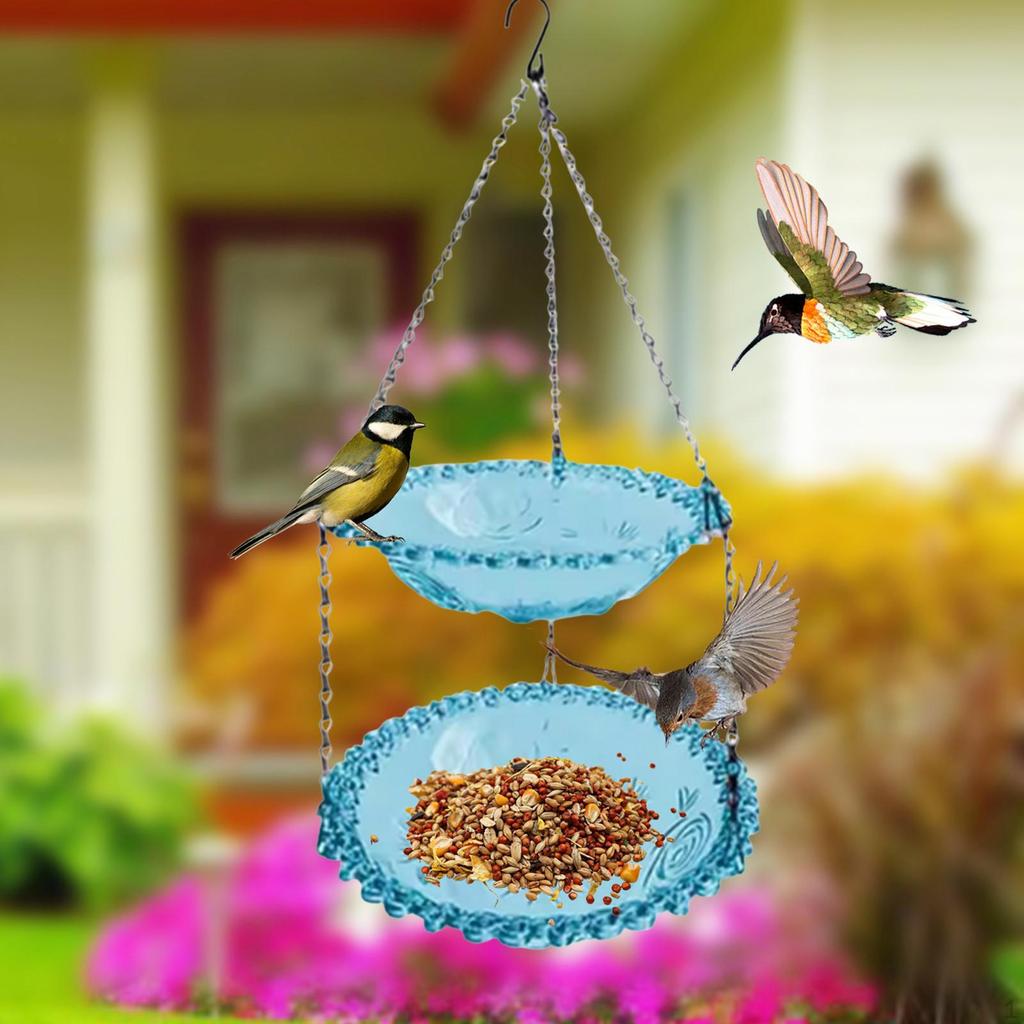 Bird Feeder for Garden, Hanging Bath Ornament, Double Layer Feeder, Garden Bath,