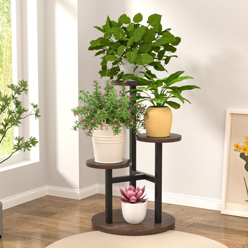 Shixun Minimalist Multi-Tier Iron & Wood Flower Stand