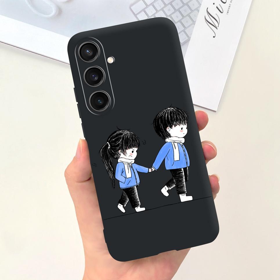 For Funda Cover Samsung A35 5G Case SM-A356E Couple Love Heart Flower Cat Painting Back Shell For Samsung Galaxy A35 5G Etui