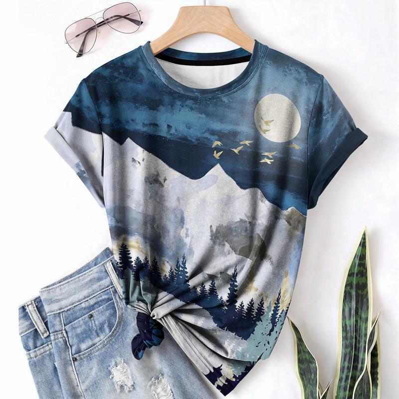 Sommar Geometri Casual Sport Dam T-shirt Rund Hals Kort Ärm Abstrakt Enkel Lös Andningsbar Skjorta