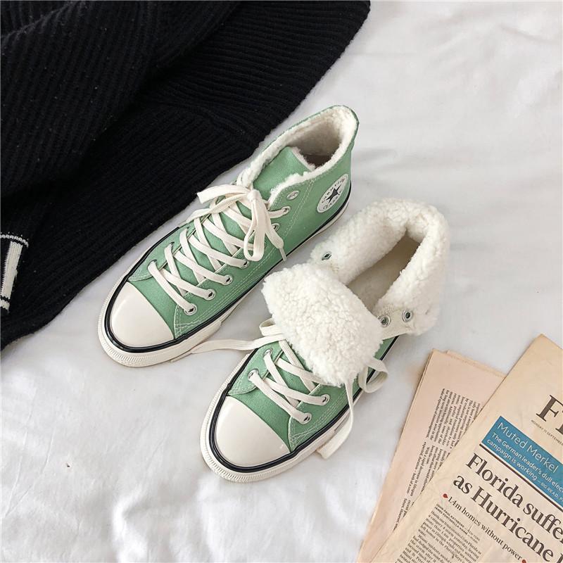 Canvas Shoes Men's High-top Winter Velvet Warm Cotton Shoes Are Trendy and Versatile Student Shoes Men's Cloth Shoes Are Trendy.