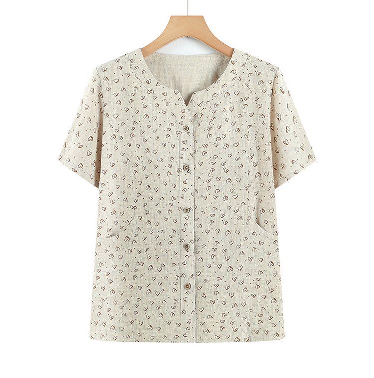 Grandma's Summer Cotton Short Sleeve Shirt - Women's Cotton Linen Top for Middle-aged and Elderly