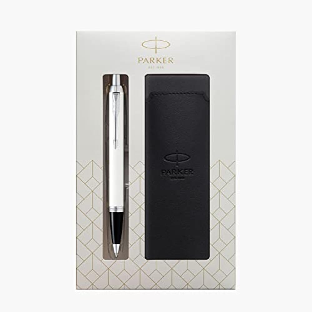 PARKER Parker Ballpoint Pen IM White CT Medium Permanent Pen with Sheath, Gift Box Set, Regular I...