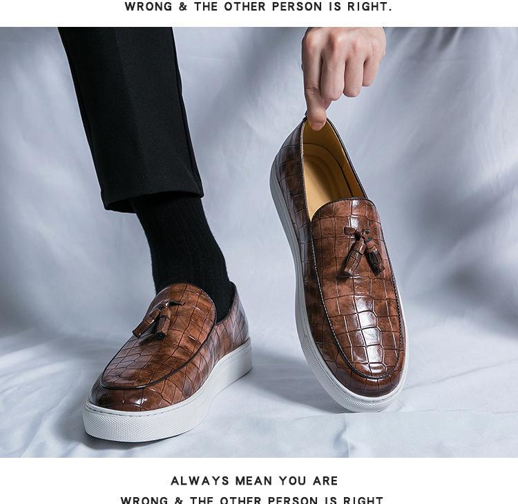 Men's British Retro Tassel Leather Slip-On Loafers - Plus Size Casual Shoes