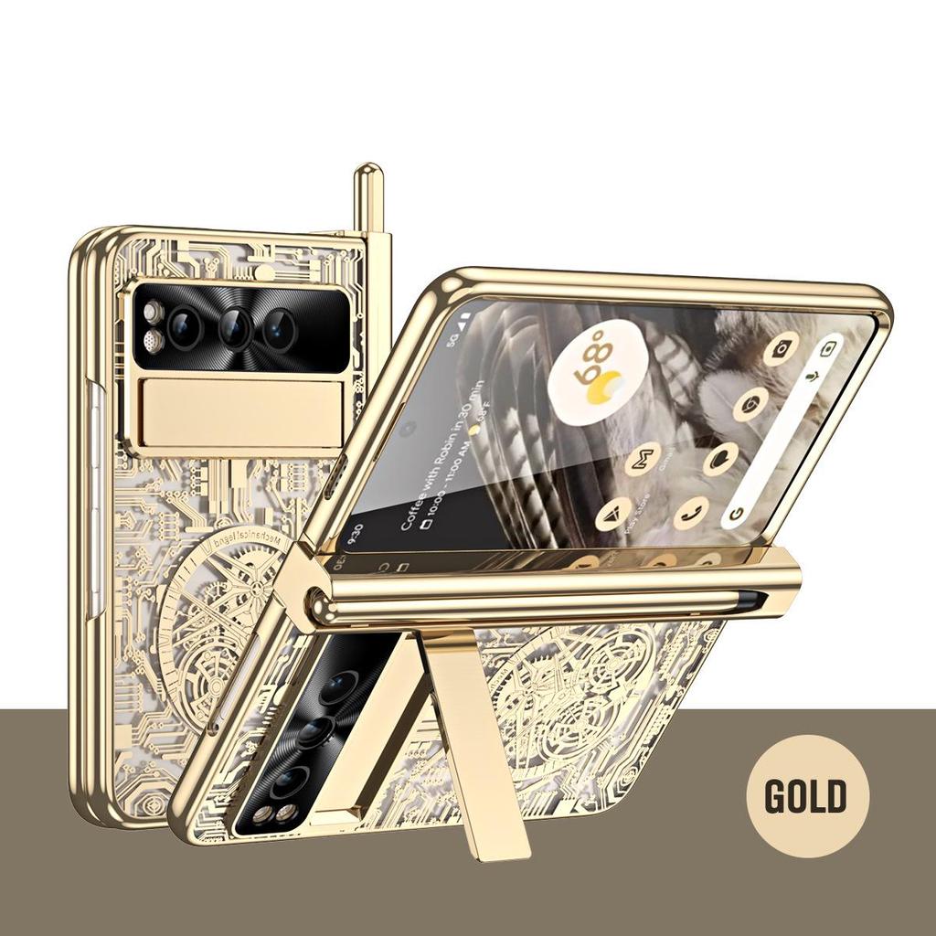 Google Pixel Fold Electroplated Phone Case with Pen Slot, Full Coverage, Anti-Drop, for Folding Screen.