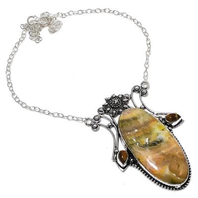 Natural Bumblebee Jasper, Tiger Eye 925 Sterling Silver Necklace 18" t9E23