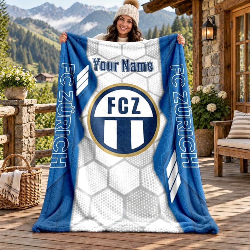 FC Zurich Custom Name Flannel Blanket Personalized Soft Warm Plush Throw Blanket Customized Gift for Family Friends