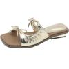 Versatile Thick Heel Square Head Open-toed Sandals Summer New Bow Outer Slippers Women