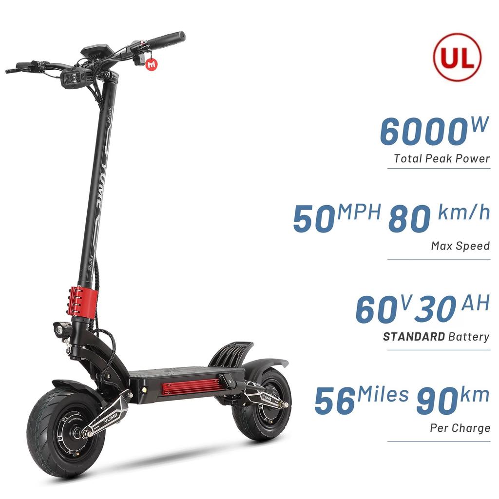 YUME Raptor Electric Scooter 6000W Motor 60V 30ah Electric Scooter 11 inch Tires Max Speed 80km/h Max Range 96KM Electric Scooter