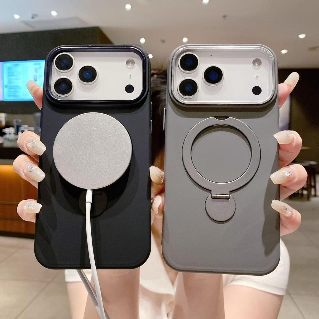 Magnetic Liquid Silicone Stand Case for iPhone 17 Pro Max & Samsung S25U - Drop-Proof Protection