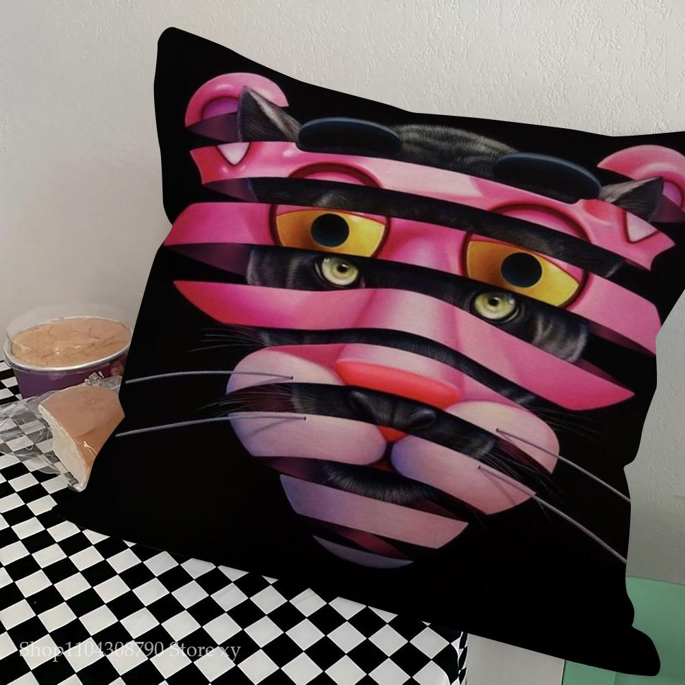 1Pc Pink Panther Pillow Case Square Pillow Bedroom Sofa Leisure Comfort Cushion Car Living Room Home Decoration