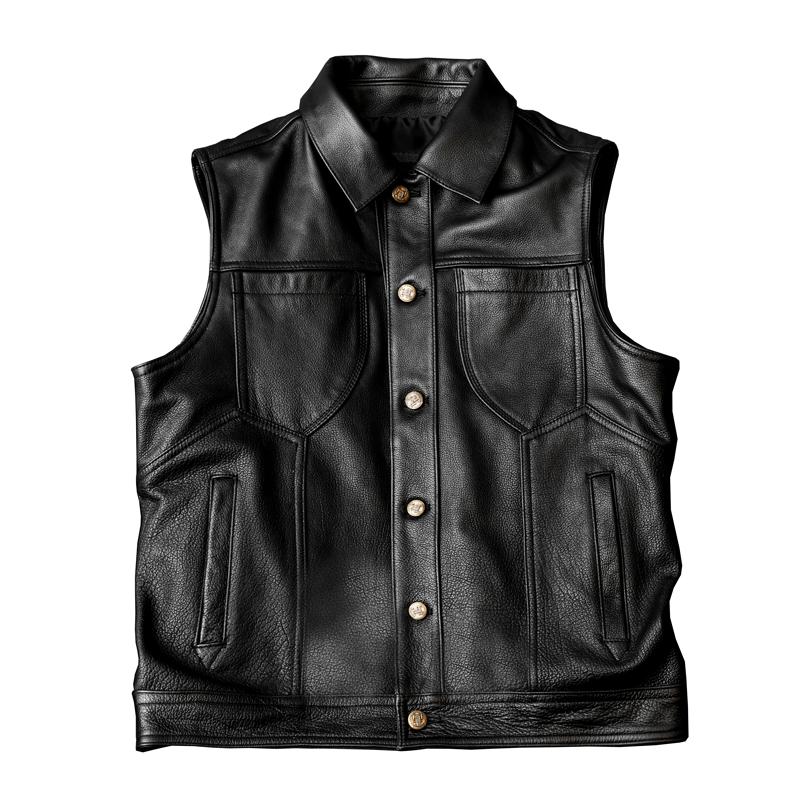 Mens Genuine Leather Vest Top Grain Cowhide Workwear Waistcoat Fall Fashion Jacket