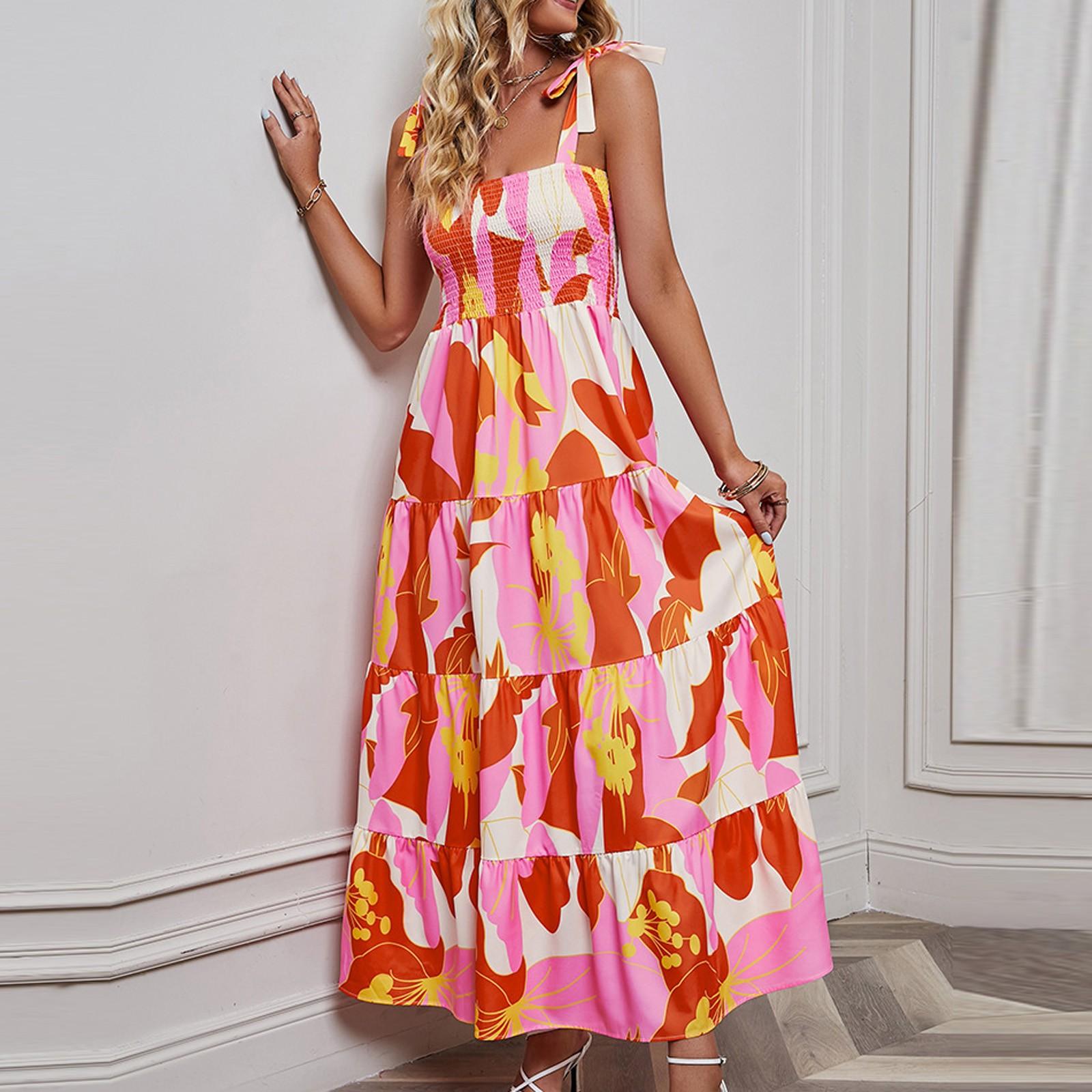 

Жіноча модна весняно-літня сукня з круглим вирізом і рукавами з воланами S жовтий