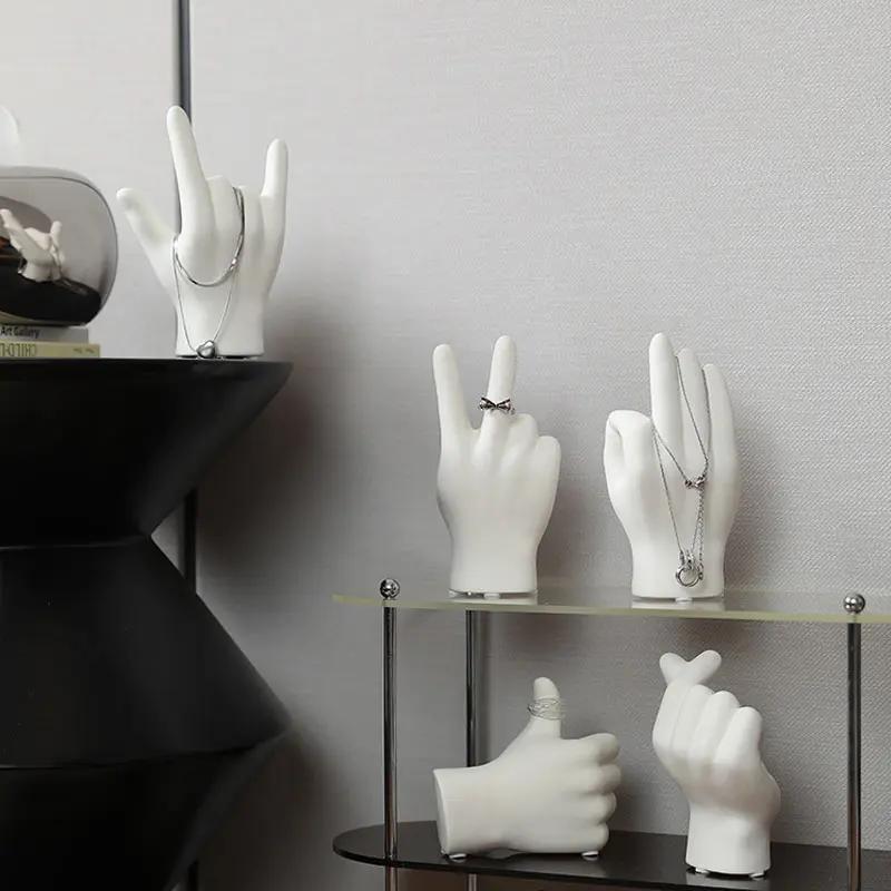 Creative Jewelry Rack Ring Storage Rack Finger Palm Ceramic Figurine Necklace Display Stand Desktop Bracelet Holder Ornament