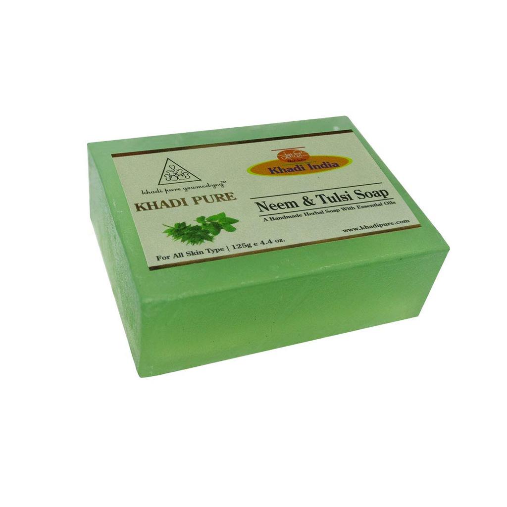 Khadi Pure Gramodyog Herbal Neem Tulsi Soap 125G Pack Of 1 For Soft And Supple Skin Care