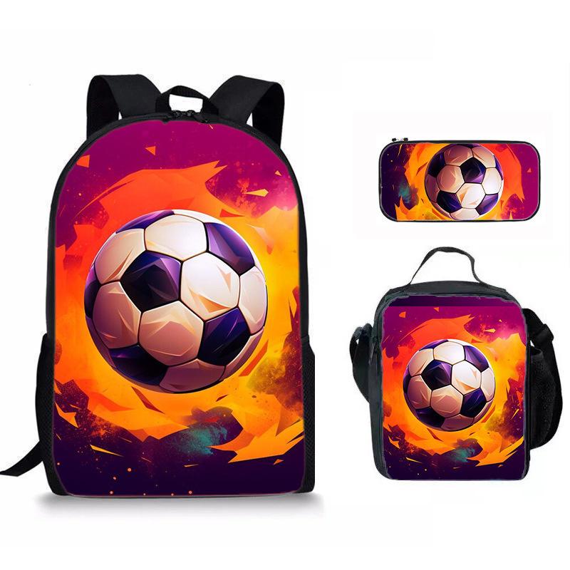 Classico Popolare Divertente Nuovo Calcio Stampa 3D 3pz/Set Alunno Zaini Scolastici Zaino per Laptop Zaino a Spalla Borsa Pranzo Astuccio