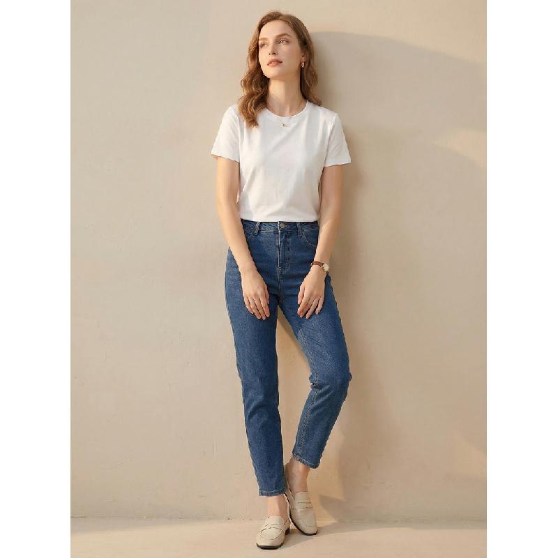 2026 High-Quality Double-Sided Liquid Ammonia Mercerized Cotton T-Shirt for Women, Summer Pure Cotton Versatile Round Neck Short Sleeve