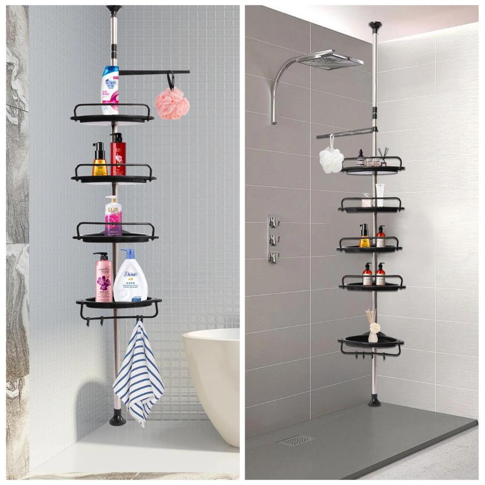 Corner bathroom shelf, telescopic, adjustable, for shower, 4 shelves, strong