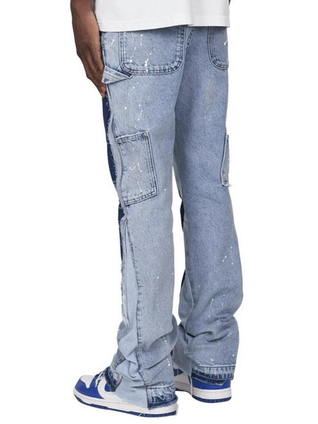 2024 Herrenmode Elastische Denim Patch Layered Schlaghose