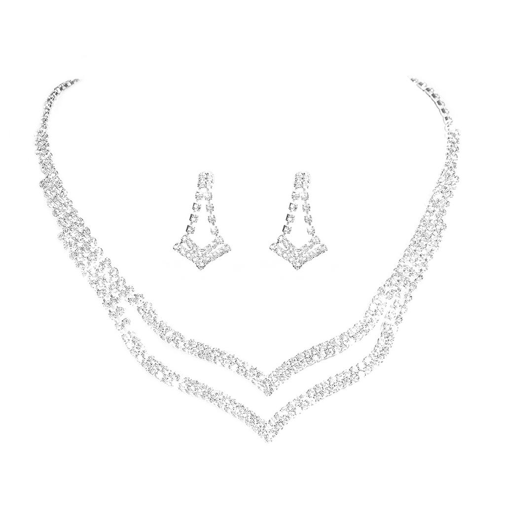 Stilig skinnende rhinestone halskjede øredobber sett, geometrisk trekant hul halskjede øredobber