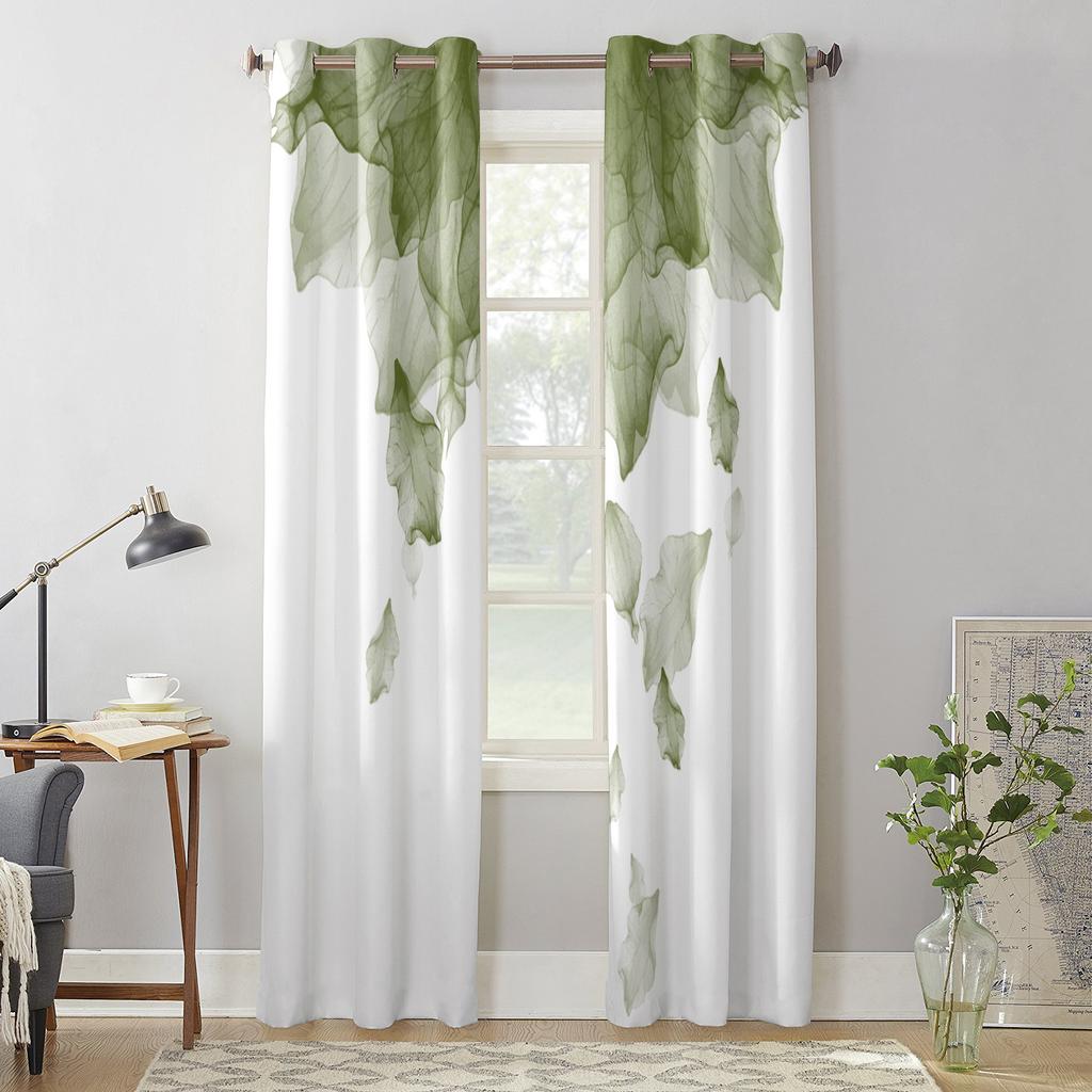 Gradient Floral Sage Green Window Curtains for Living Room Home Bedroom Kitchen Decora Christmas Curtain