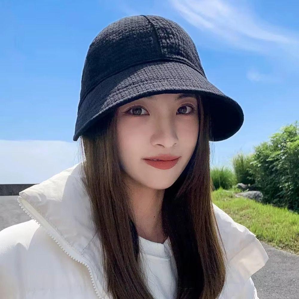 Quick-drying Waffle Beach Cap Solid Color Wide Brim Sun Hat Simple Waffle Bucket Hat  Male