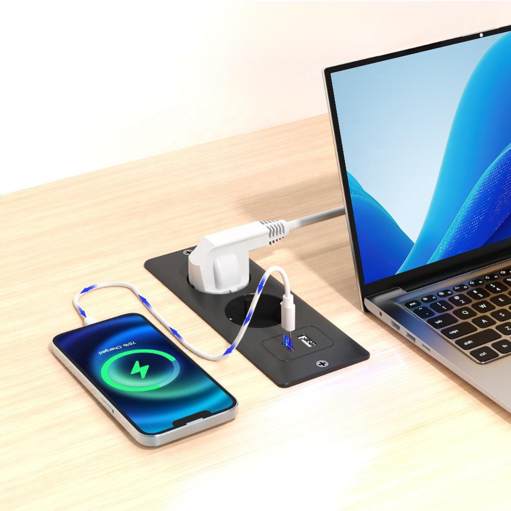 In-desk Embedded Power Socket Unit Flush Furniture Power Outlet with USB Ports for Office Workstation Kitchen Countertop Hotel