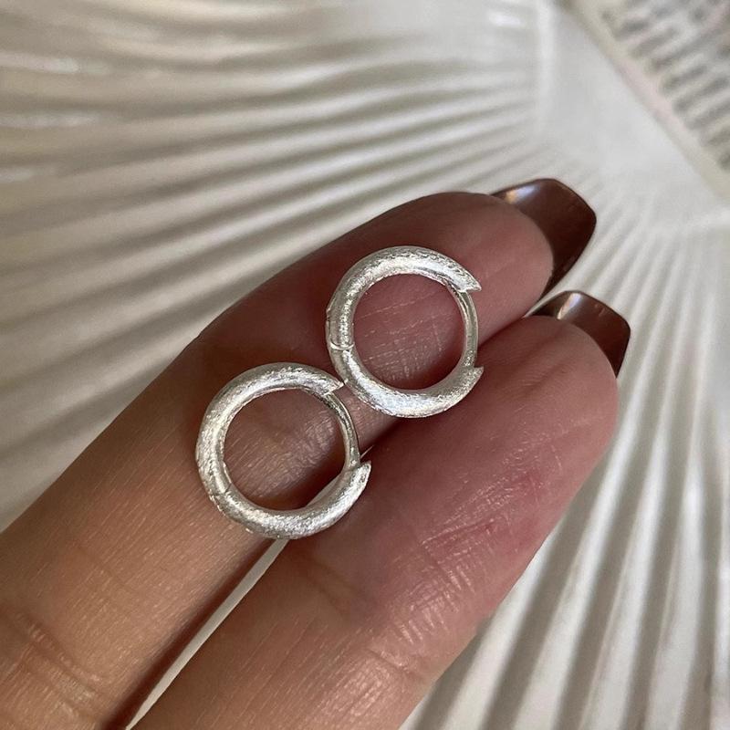New 925 Silver Hoop Earrings Clip Matte Circle Geometric Punk For Women Girl Gift Jewelry