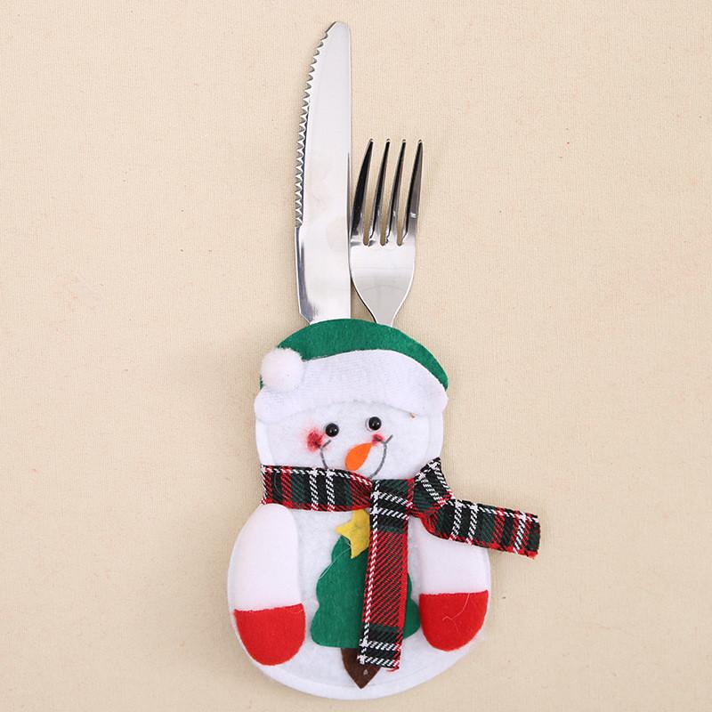 Charming Christmas Cutlery Holder Set Featuring Santa Claus Snowman And Reindeer For Dining Decor