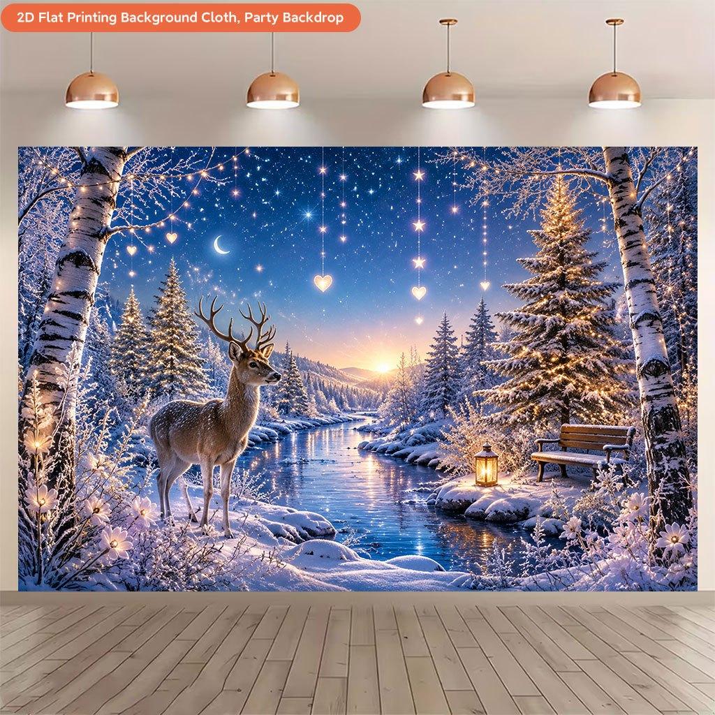 1Pcs Deer In Winter Wonderland Snow Scene Decoration Background Xmas Backdrop Decorations For Photo Studio Photo Booth Party