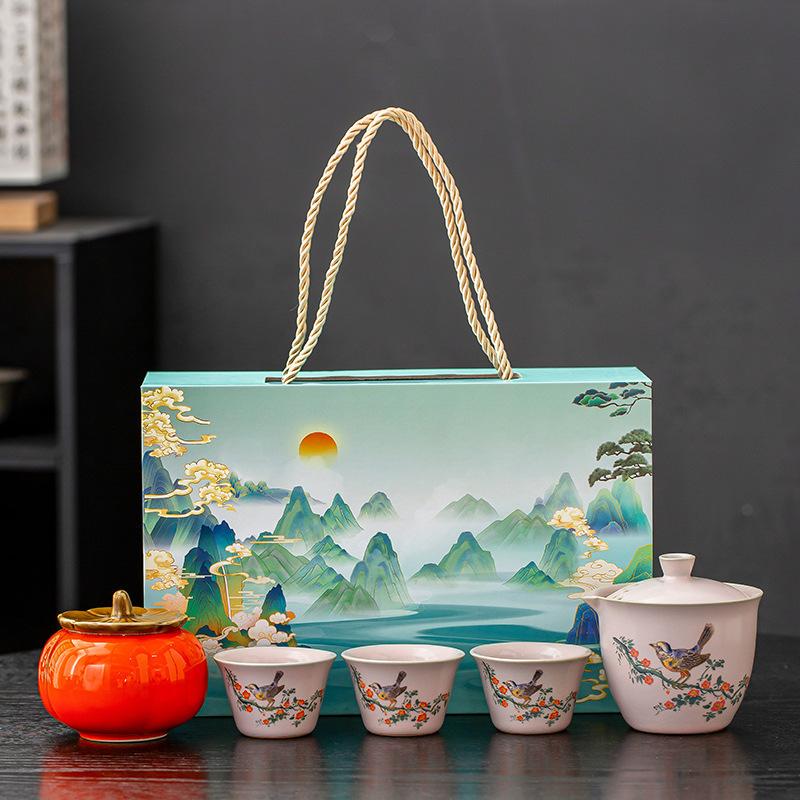 Beige Ru Kiln Jubao Gai Bowl Xi Persimmon Cute Cat Hand Painted Tea Ceramic Kung Fu Tea Set Household Single Tea Bowl