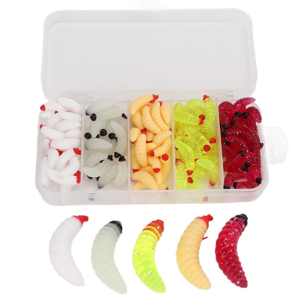 

125PCS PVC Bass Fishing Worm 2.4cm Bread Worm Fishing Lure Durable Maggot Baits Trout Fishing 125PCS
