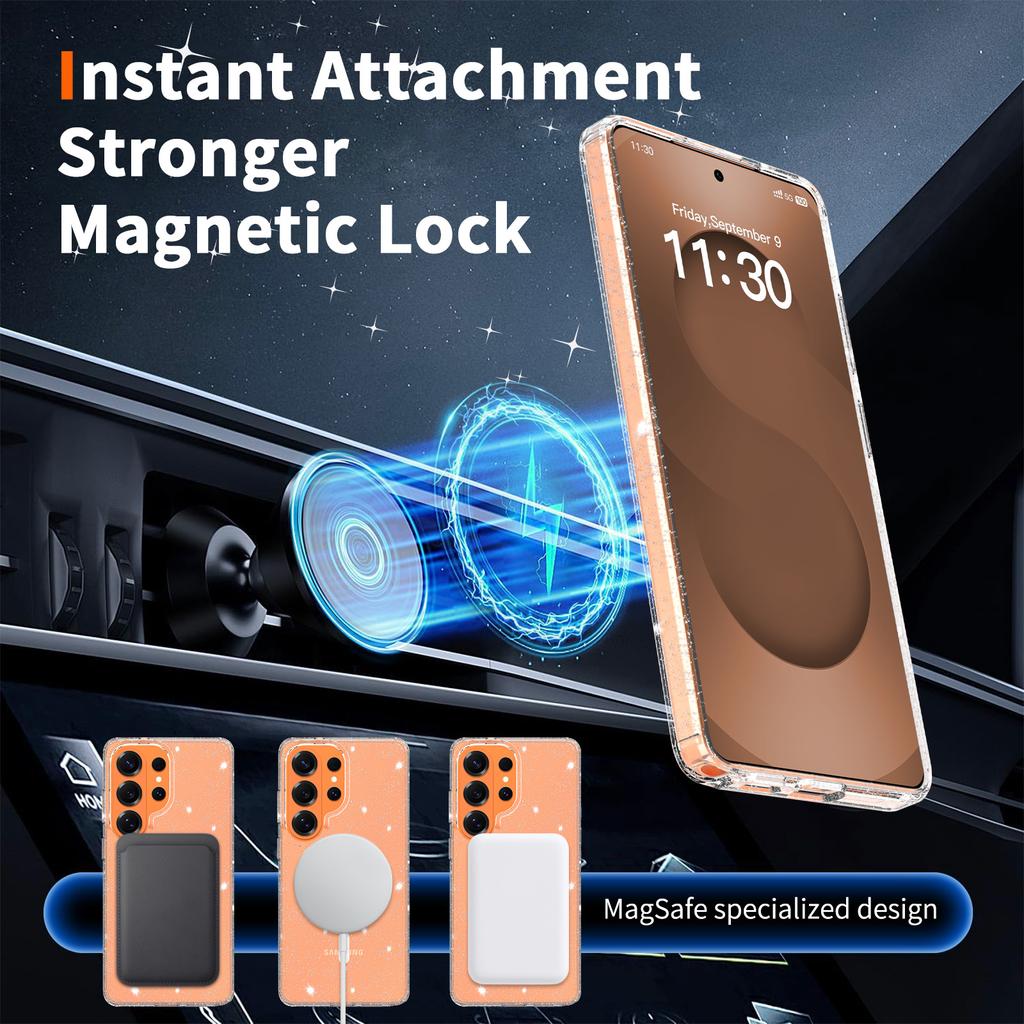 Cute Glitter Clear Case for Magsafe Mag Safe Samsung S26 Plus S25 Edge S24 Ultra S23 Transparent Anti Yellowing Shockproof Phone Cover Accessories