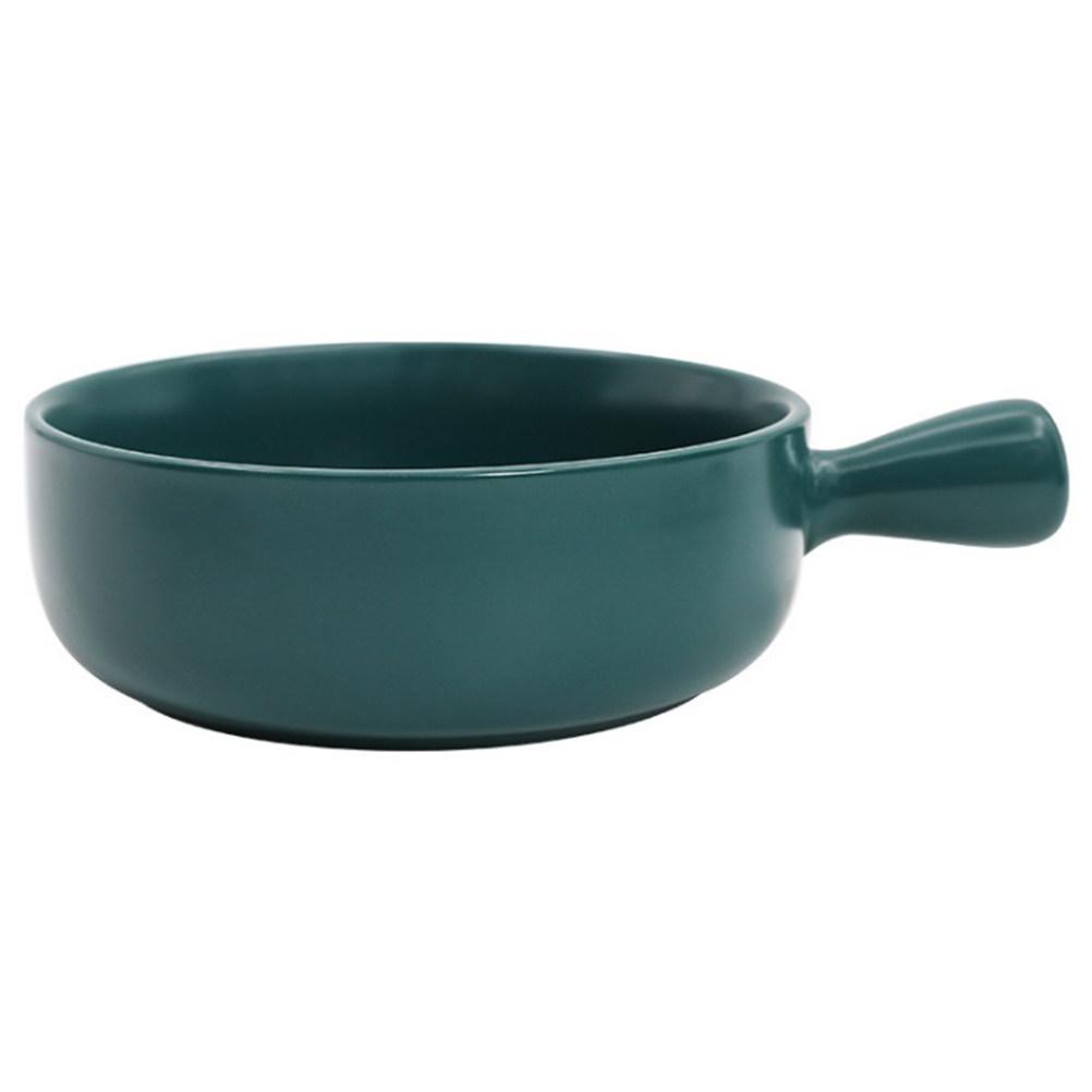 Ceramic Salad Bowl Green Cooking Pan Handle Ovenware Kitchen Noodle Bowl Breakfast Pot Small Milk Warming Household