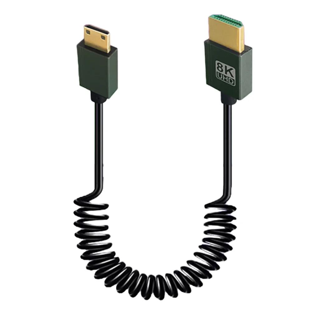 8K HDMI-Compatible To HDMI-Compatible Coiled Cable 48Gbps HDMI-Compatible To Mini/Micro HD Cable for Camera/Camcorder/PC/Monitor